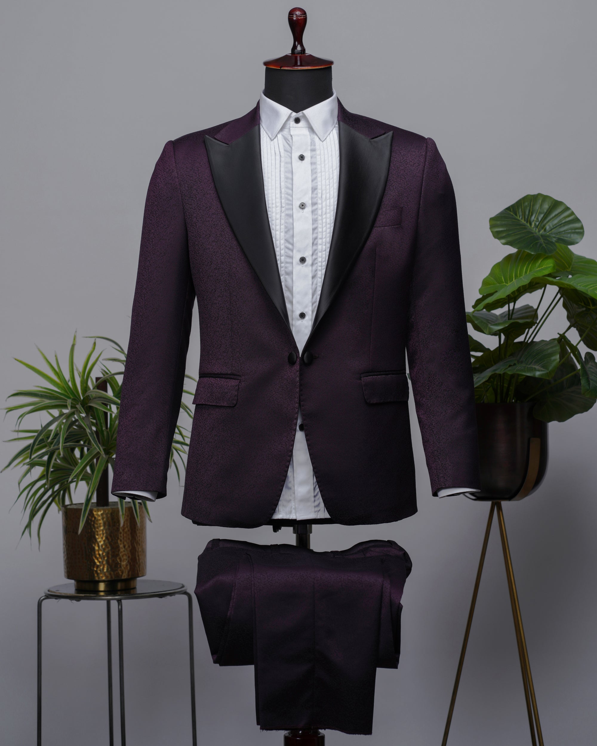 Maroon Jacquard Tuxedo Suit