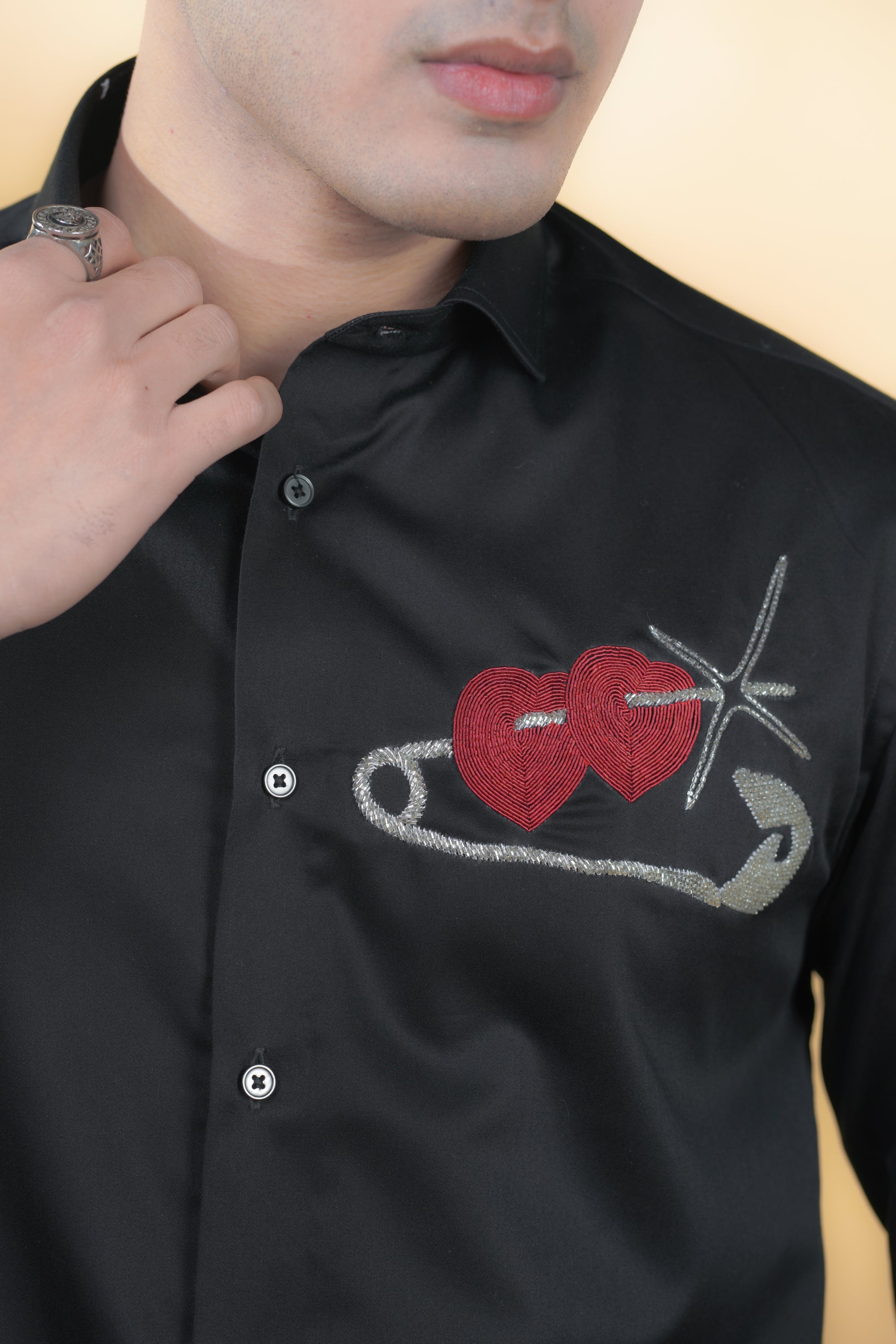 Black Shirt with Hand-Embroidery