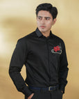 Black Shirt with Hand-Embroidery