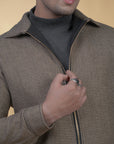 Brown-Black Houndstooth Zipper Jacket
