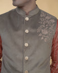 Light Brown Velvet Hand Embroidered Bundi Jacket