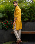 Yellow Silk Bundi Jacket With mirror work