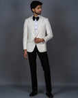 White Hand-Embroidery Tuxedo Suit