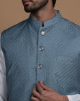 Grey Quilted Silk Bundi Jacket